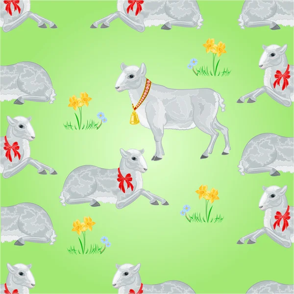 Seamless texture easter lambs and daffodils  vector Stock Vector