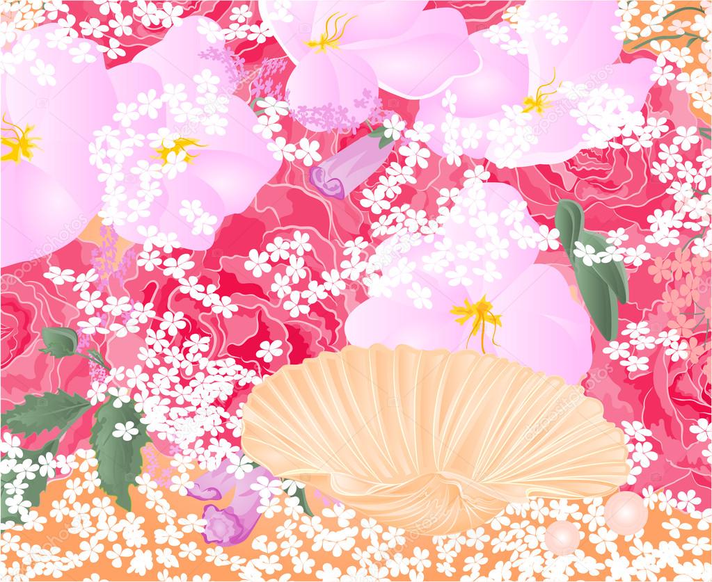 Flowers and seashell vector