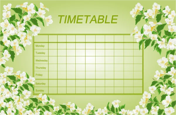 Timetable weekly schedule with jasmine vector — Stock Vector