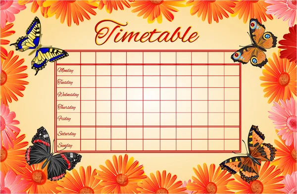 Horario gerberas y mariposas vector — Vector de stock