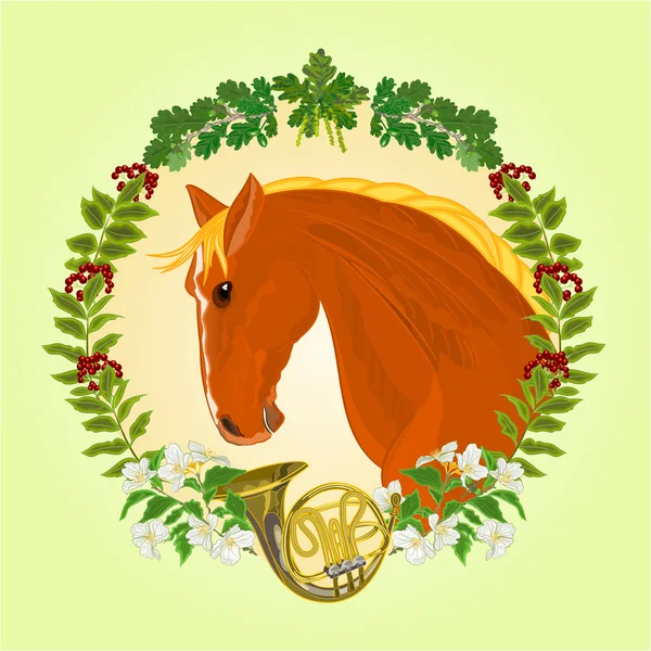 El caballo rojo cabeza caza vector tema — Vector de stock