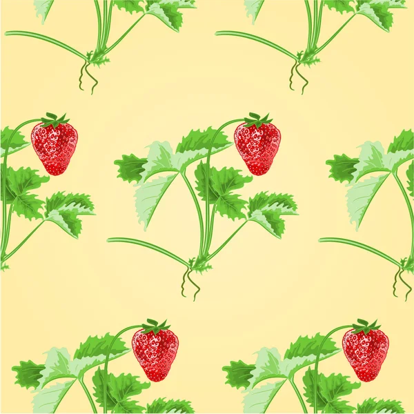 Nahtlose Textur von Erdbeeren mit Blüten und Blättern Vektor — Stockvektor