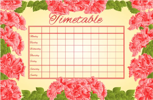 Timetable weekly schedule with pink hibiscus vector — Stock Vector