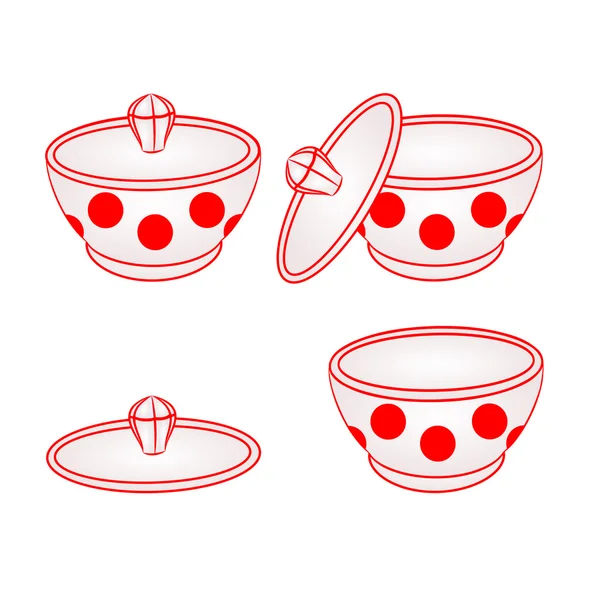 Sugar bowl with red dots vector — Stock Vector