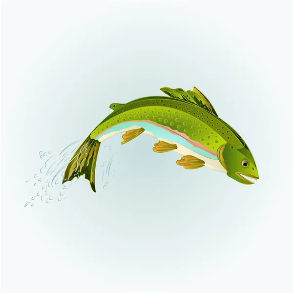 Pelangi trout jumping vector - Stok Vektor