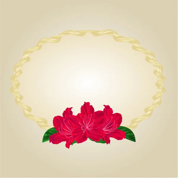 Oval gold frame with red rhododendrons festive background vector — Stock Vector