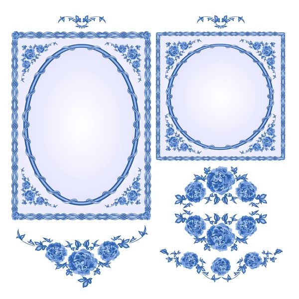 Fajáns modré rámečky s květinovým motivem vektor — Stockový vektor