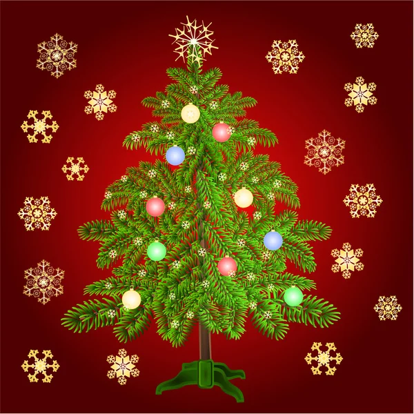 圣诞树用小玩意儿和金雪花矢量 — 图库矢量图片