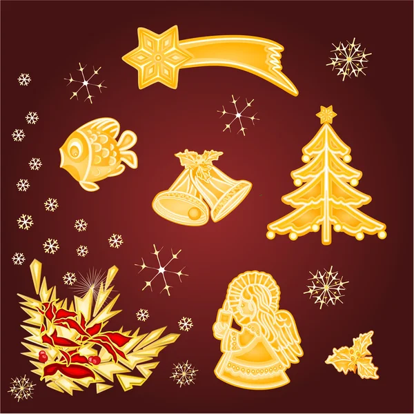 Veselé vánoční sada zlaté dekorace vektoru — Stockový vektor