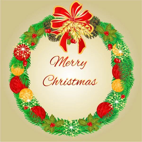 Merry Christmas Wreath  with Christmas baubles vector — Stock Vector