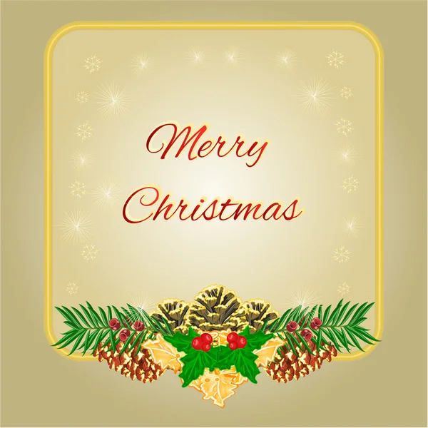 Feliz marco de Navidad con piñas acebo y tejo vector — Archivo Imágenes Vectoriales