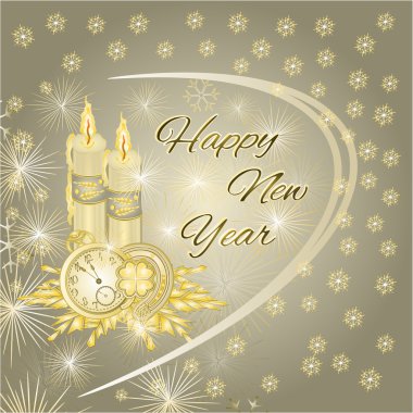 Mutlu yeni yıl altın mumlar ve seyretmek vektör