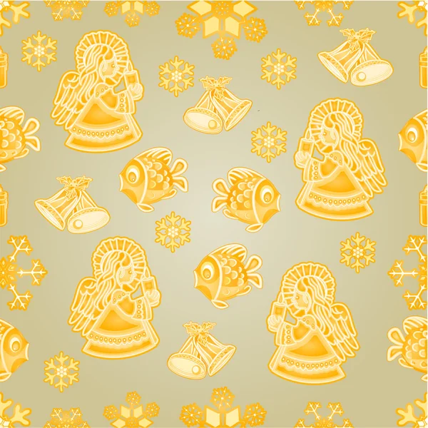 Seamless texture golden christmas decorations vector — Stock Vector