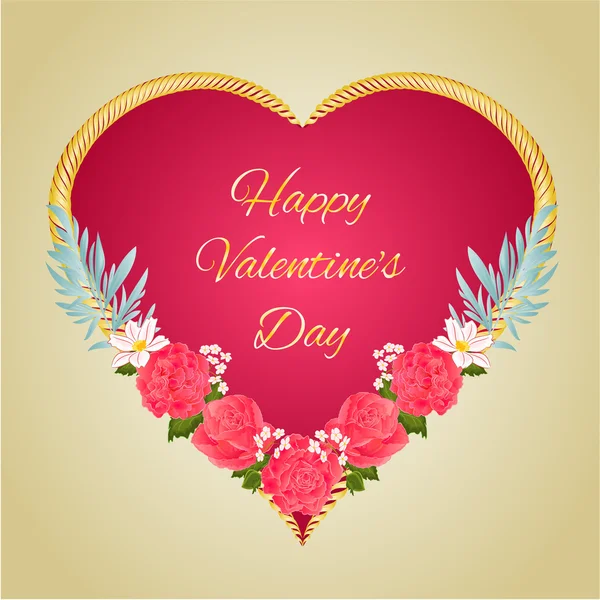Boldog Valentin nap szív és vektor rózsaszín rózsa — Stock Vector
