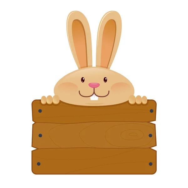 Cute Rabbit Holding a Blank Wooden Sign Board — Stock Vector