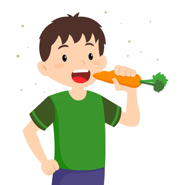 Lille pojken äta morot — Stock vektor