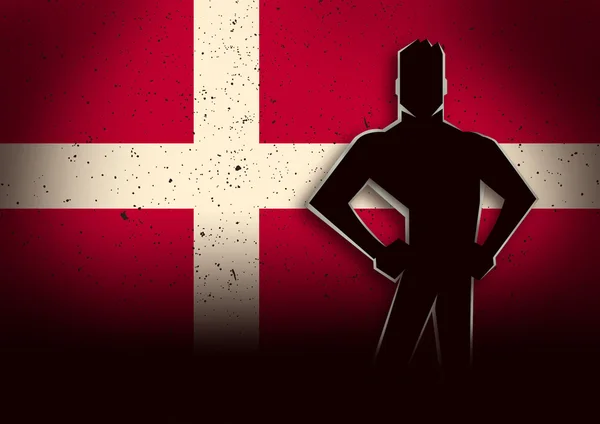 덴마크 깃발 앞에 서 있는 남자의 실루엣 그림 — 스톡 사진