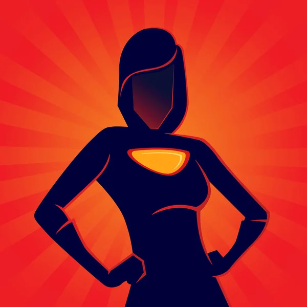 Sylwetka kobiece Superhero z czerwonym tle — Wektor stockowy