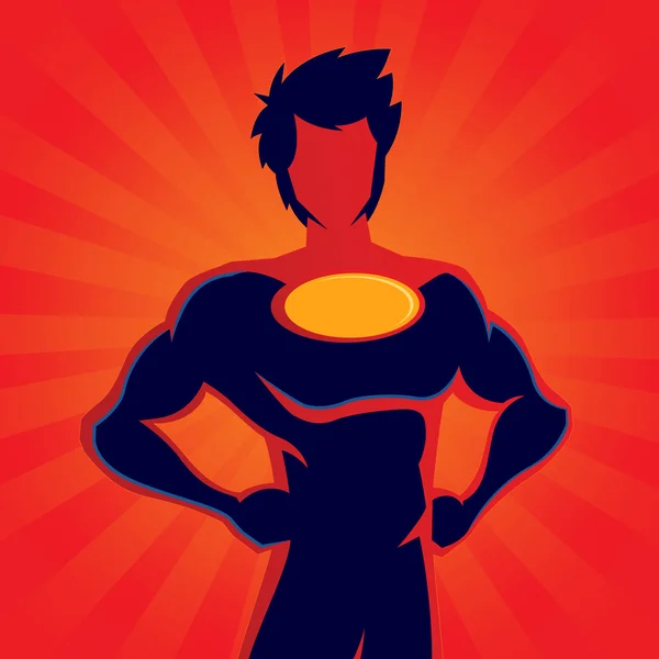 Super Hero silhouet met rode achtergrond — Stockvector