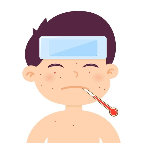 Little Boy Sick With High Fever — Stock Vector