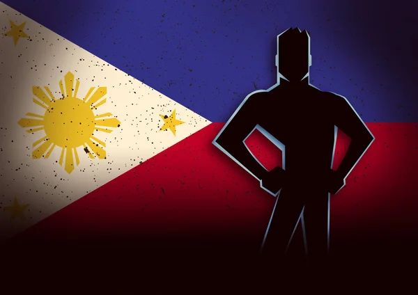Filipinler bayrağı önünde duran bir adam siluet çizimi — Stok fotoğraf