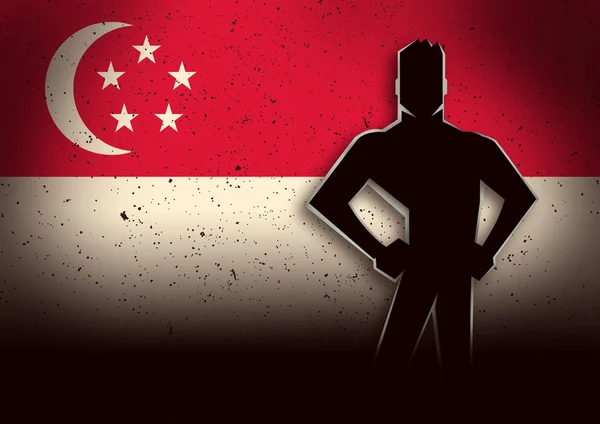 Silhouette Illustration of a Man Standing in Front of Singapore Flag — Stock Photo, Image