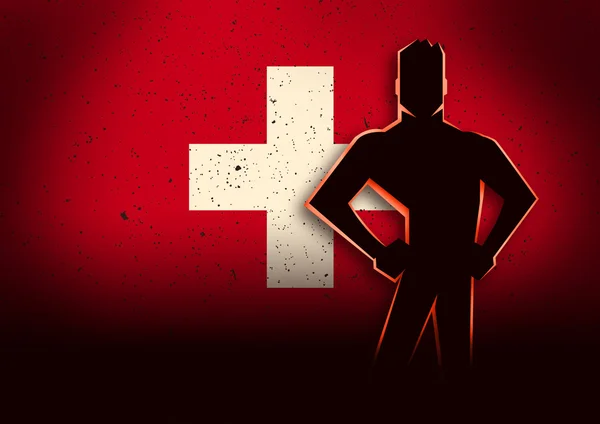 Illustrazione silhouette di un uomo davanti alla bandiera svizzera — Foto Stock