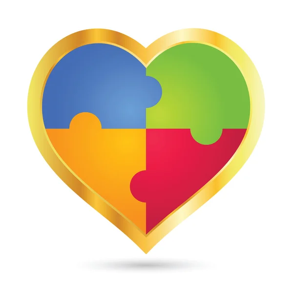 Puzzle zlatý srdce 3d ikony — Stockový vektor