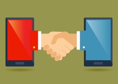 Ellerini sallayarak bağlı iki akıllı telefonlar