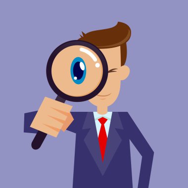 İş adamı büyüteçle bakıyor