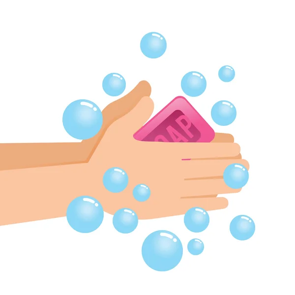 Мыльная пара рук с мылом и пузырями — стоковый вектор