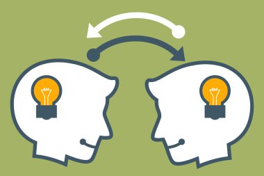 İki insan kafası fikir paylaşımı silüeti