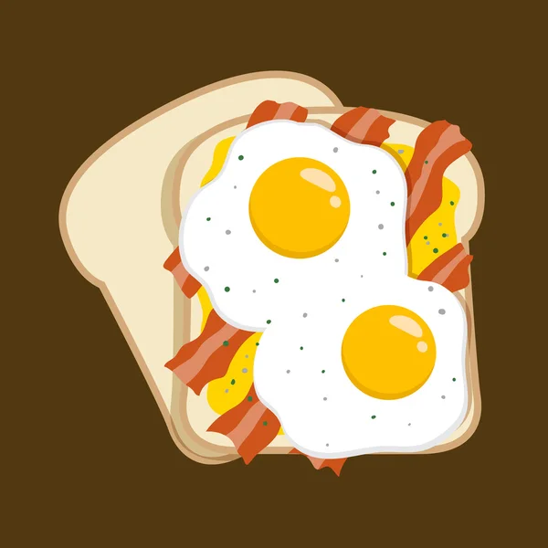 Sandwich de huevo y tocino, menú de desayuno simple — Vector de stock