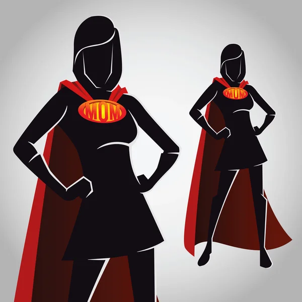 Super mamá héroe femenino figura silueta — Vector de stock