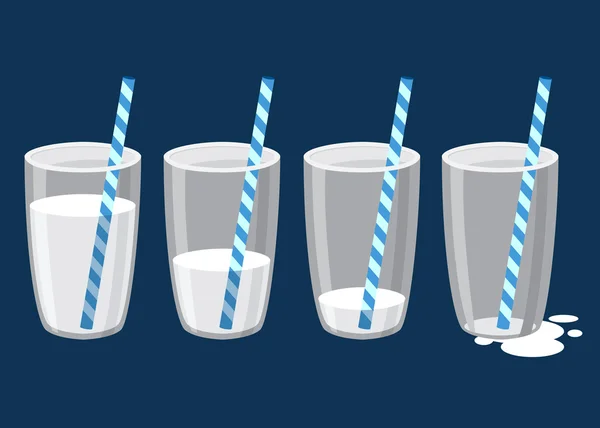 飲酒のさまざまな段階で牛乳のガラス — ストックベクタ