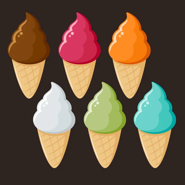 Collection of Colorful Ice Cream Cone in Different Flavor — Stock Vector