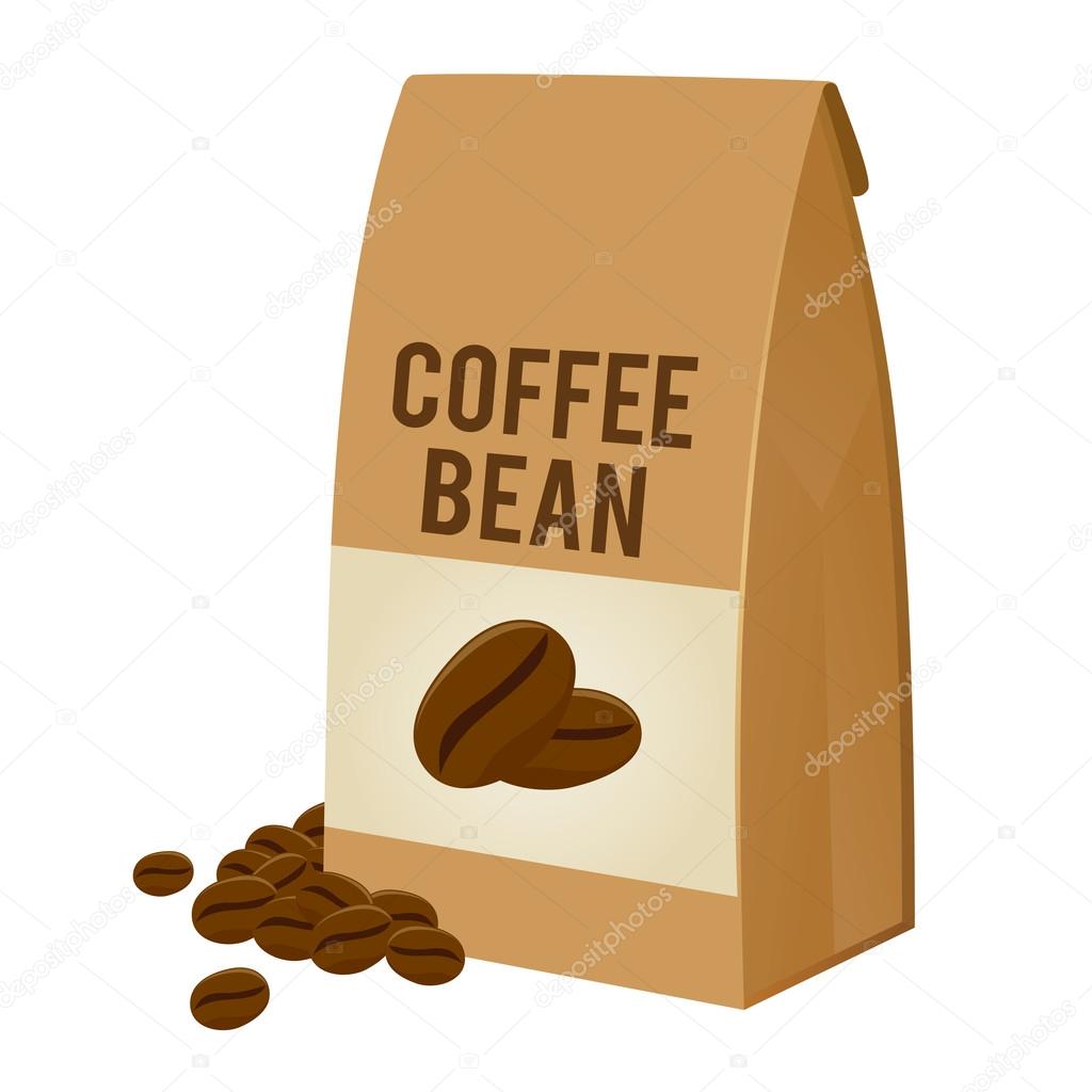 Coffee Bean in Brown Paper Bag Packaging — Stock Vector