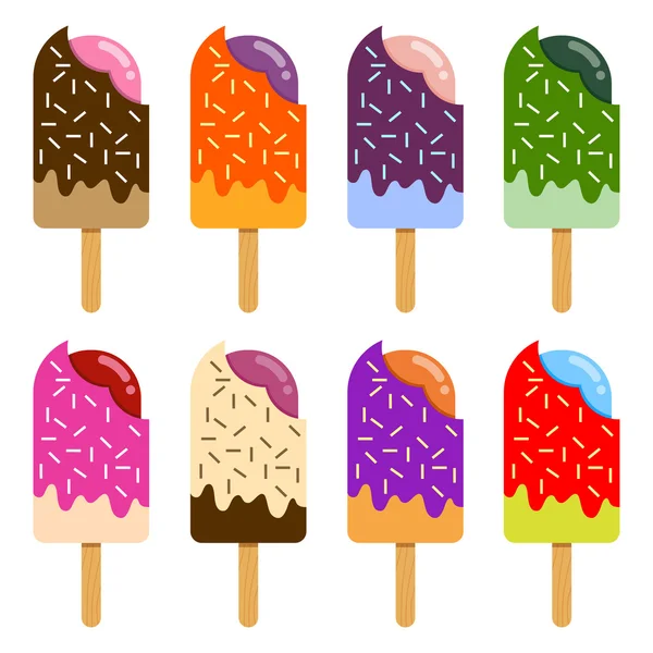 Collection of Colorful Ice Cream Popsicle With Sprinkles — Stock Vector
