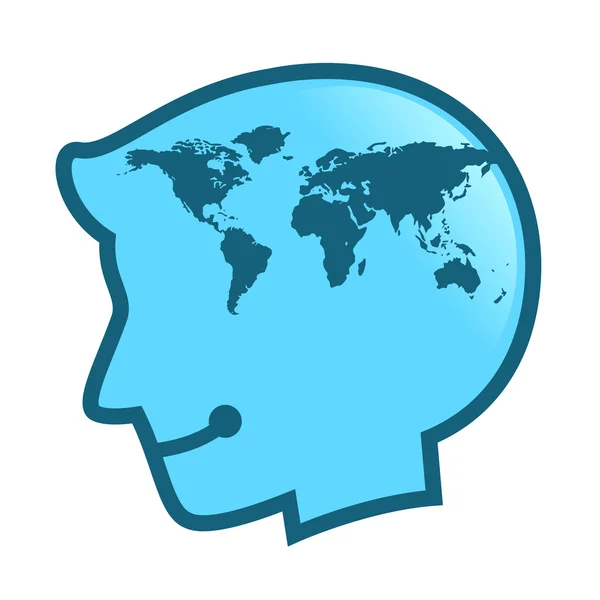 Silhouette des menschlichen Kopfes mit Weltkartensymbol — Stockvektor