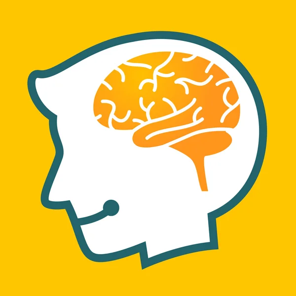 Silhouette des menschlichen Kopfes mit Gehirn-Symbol — Stockvektor