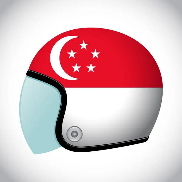 Capacete de motocicleta retro com bandeira de Singapura — Vetor de Stock