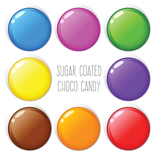 Doce de chocolate revestido de açúcar colorido —  Vetores de Stock