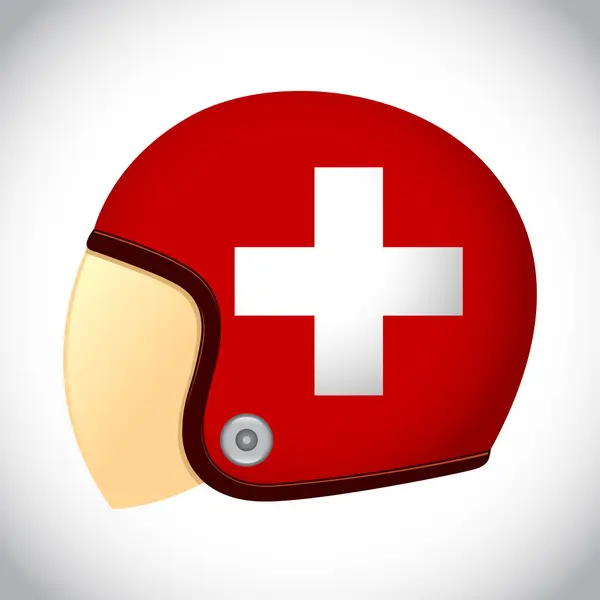 スイス連邦共和国の旗とレトロなオートバイ ヘルメット — ストックベクタ