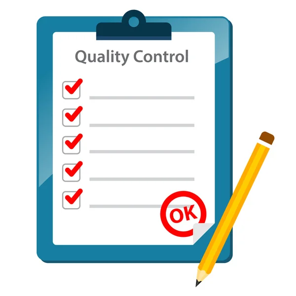 Quality Control Check Board With Pencil — Stock Vector