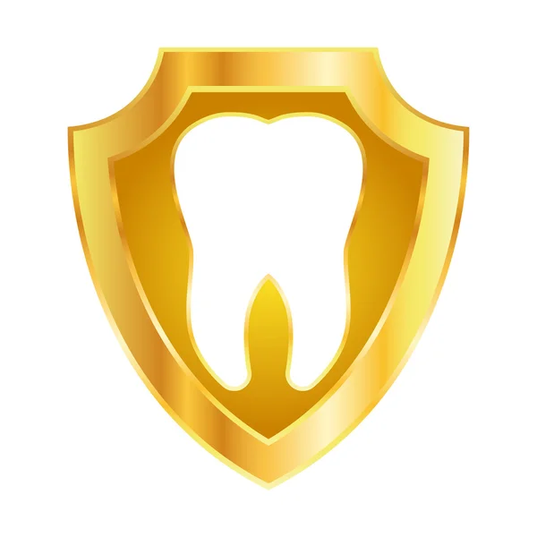 Zähne auf einem goldenen Schildvektor — Stockvektor