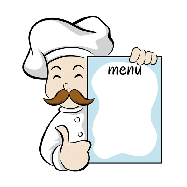 Шеф-кухар тримає знак меню — стоковий вектор