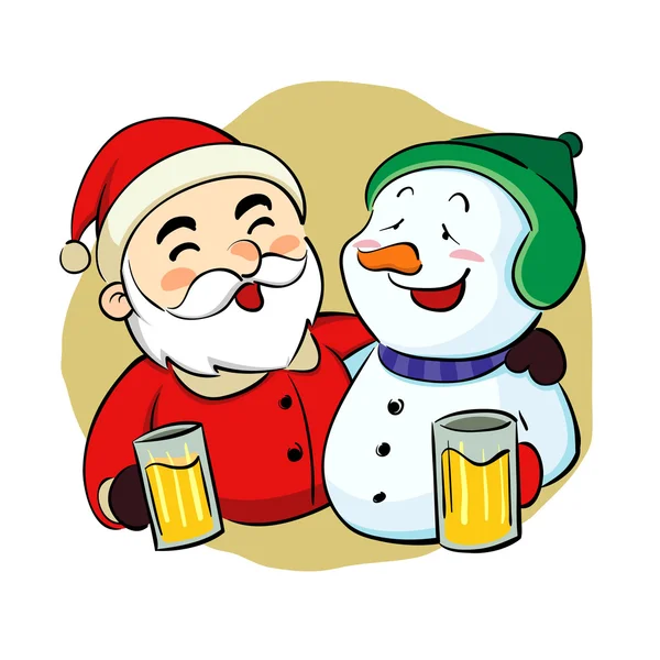 Borracho Santa Claus y muñeco de nieve — Vector de stock