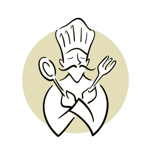 Chef sosteniendo cuchara y tenedor — Vector de stock