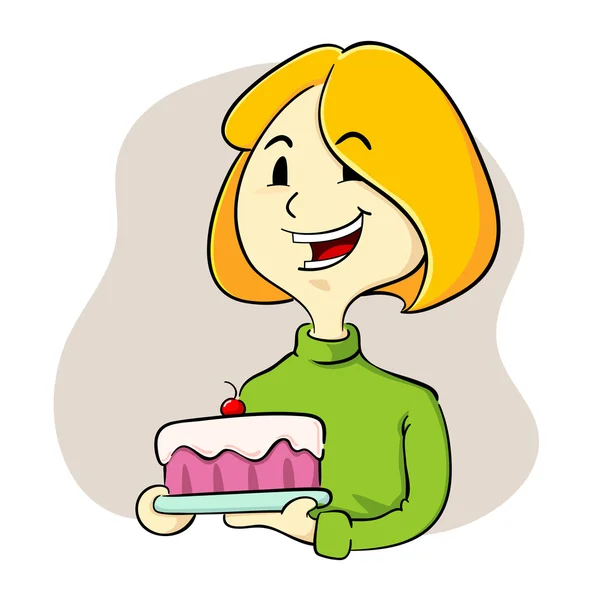 Nő kezében egy tortát — Stock Vector