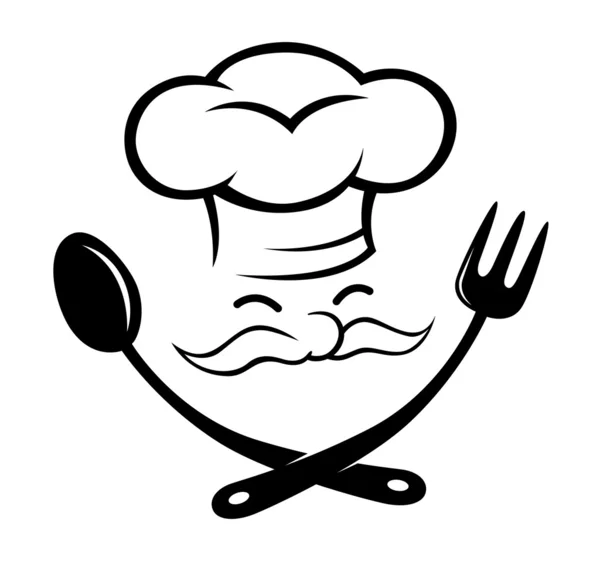 Chef con cuchara e icono de tenedor — Vector de stock